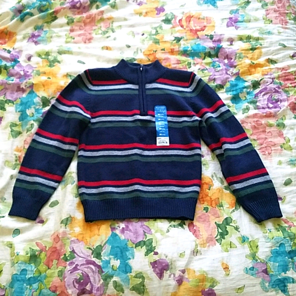 NWT Sonoma Navy blue striped 3/4 zip sweater M